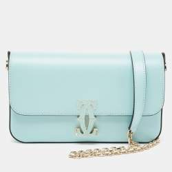 Pre Owned Cartier Baby Blue Leather Mini C De Cartier Chain Bag