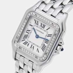 Pre Owned Cartier Silver Stainless Steel Diamond Panthere De Cartier W4PN0008 Women's Wristwatch 29 mm