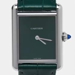 Cartier Green Stainless Steel Alligator Leather Tank Must WSTA0056 Women's Wristwatch 25.50 mm
