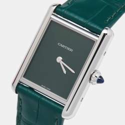 Cartier Green Stainless Steel Alligator Leather Tank Must WSTA0056 Women's Wristwatch 25.50 mm