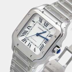 Pre Owned Cartier Silver Opaline Stainless Steel Santos WSSA0010 Women's Wristwatch 35.1 mm