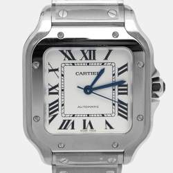 Pre Owned Cartier Silver Opaline Stainless Steel Santos WSSA0010 Women's Wristwatch 35.1 mm