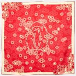 Pre Owned Cartier Red/Yellow Circle Print Silk Square Scarf