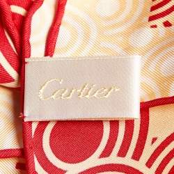 Pre Owned Cartier Red/Yellow Circle Print Silk Square Scarf