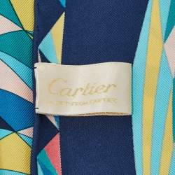 Pre Owned Cartier Blue Geometric Print Silk Square Scarf 