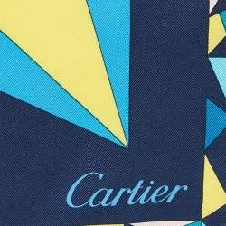Pre Owned Cartier Blue Geometric Print Silk Square Scarf 