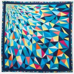 Pre Owned Cartier Blue Geometric Print Silk Square Scarf 