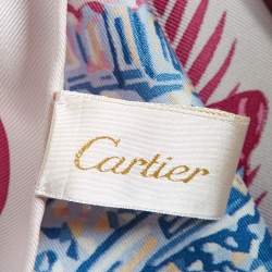 Pre Owned Cartier Pink Panther Jungle Motif Print Silk Scarf