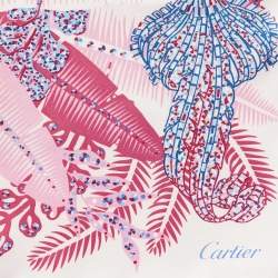 Pre Owned Cartier Pink Panther Jungle Motif Print Silk Scarf