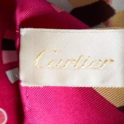 Pre Owned Cartier Pink Panthère Art Déco Print Silk Scarf