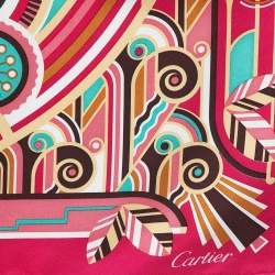 Pre Owned Cartier Pink Panthère Art Déco Print Silk Scarf