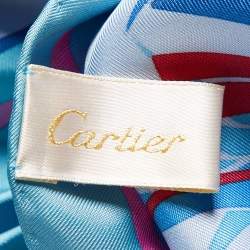 Pre Owned Cartier Blue Panther Garden Print Silk Square Scarf