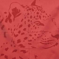 Pre Owned Cartier Red Panther Motif Print Silk Square Scarf