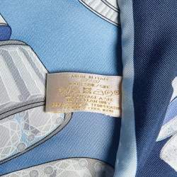 Pre Owned Cartier Blue Printed Silk Square Scarf