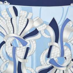 Pre Owned Cartier Blue Printed Silk Square Scarf