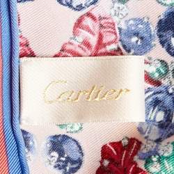 Pre Owned Cartier Pink/Blue Tutti Frutti Print Silk Scarf