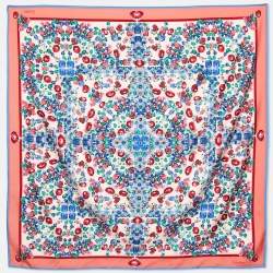 Pre Owned Cartier Pink/Blue Tutti Frutti Print Silk Scarf