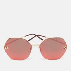 Pre Owned Cartier Gold Mirrored CT0332S 005 Panthere Geometric Sunglasses