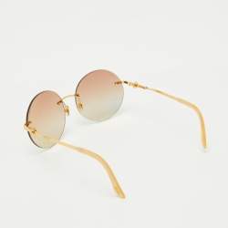 Pre Owned Cartier Gold Tone/Orange Gradient Round Sunglasses