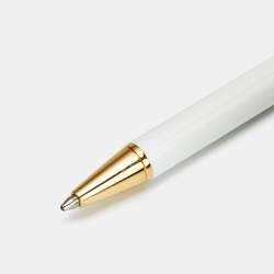 Pre Owned Cartier Santos de Cartier White Lacquer Gold Tone Ballpoint Pen