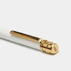 Pre Owned Cartier Santos de Cartier White Lacquer Gold Tone Ballpoint Pen
