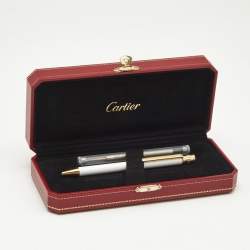 Pre Owned Cartier Santos de Cartier White Lacquer Gold Tone Ballpoint Pen
