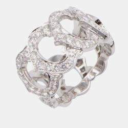 Pre Owned Cartier C de Cartier 18K White Gold and Diamond Band Ring EU 53