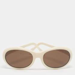 Pre Owned Cartier Ivory/Brown Frame Oval Sunglasses