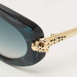 Pre Owned Cartier Teal/Gold Tone Gradient CT0213S Panthere Cat Eye Sunglasses