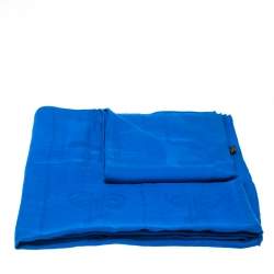 Pre Owned Must De Cartier Blue Panthere Monogram Wool and Silk Blend Square Scarf