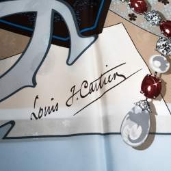 Pre Owned Cartier Pale Blue Printed Silk Square Scarf