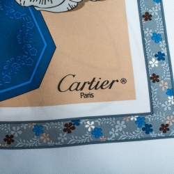 Pre Owned Cartier Pale Blue Printed Silk Square Scarf