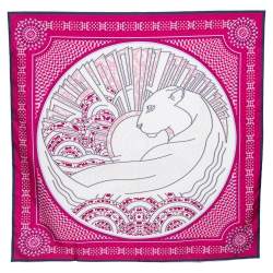 Pre Owned Cartier Pink Geometric Panther Motif Print Silk Square Scarf