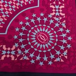 Pre Owned Cartier Pink Geometric Panther Motif Print Silk Square Scarf