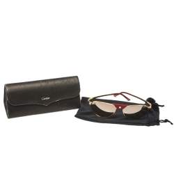 Pre Owned Cartier Gold Tone/ Gold Mirrored Santos-Dumont Aviator Sunglasses