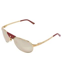 Pre Owned Cartier Gold Tone/ Gold Mirrored Santos-Dumont Aviator Sunglasses