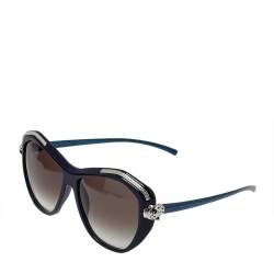 مملوكة مسبقًا Cartier Navy Blue/ Dark Grey Gradient Panthere Wild De Cartier Geometric Sunglasses