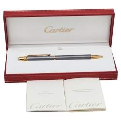 Pre Owned Cartier Grey Guilloche Stylo Bille Nouveau Ballpoint Pen
