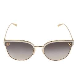 Pre Owned Cartier Brushed Platinum Tone/ Grey Gradient Panthère de Cartier Cat Eye Sunglasses 