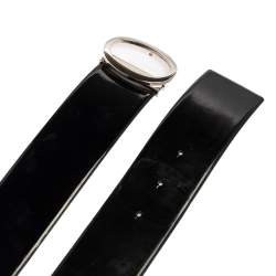 Pre Owned Cartier Black Patent Leather Oval Buckle Waist Belt 90CM