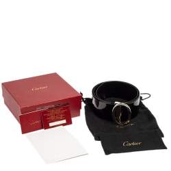 Pre Owned Cartier Black Patent Leather Oval Buckle Waist Belt 90CM