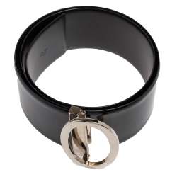 Pre Owned Cartier Black Patent Leather Oval Buckle Waist Belt 90CM