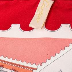Pre Owned Cartier Red Travel & Stamps Printed Square Silk Scarf