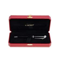 Pre Owned Cartier R De Cartier Black Resin Palladium Finish Ballpoint Pen