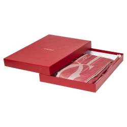 Pre Owned Cartier Pink Logo Cashmere Silk Jacquard Scarf