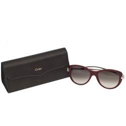 Pre Owned Cartier Burgundy/ Grey Gradient Panthere Wild Cat Eye Sunglasses