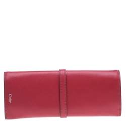 مملوكة مسبقًا Cartier Fuchsia Leather Jewelry Roll Holder Travel Case