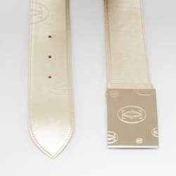 Pre Owned Cartier Gold Leather Happy Birthday Logo Plaque Wide Belt