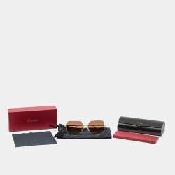 Pre Owned Cartier Gold Tone/Brown Gradient CT0327S Santos Geometric Sunglasses