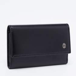 Pre Owned Cartier Black Leather 6 Key Ring C Decor Wallet